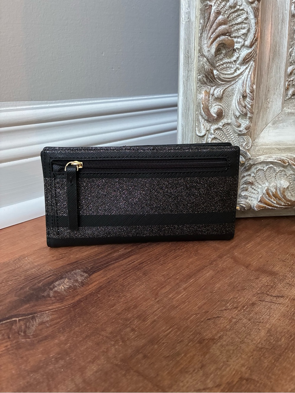 Kate Spade Black And Silver Glitter Stripe Wallet - Picture 5 of 14